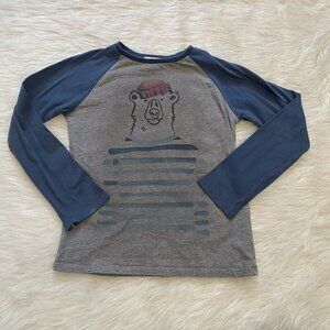 Arsene et Les Pipelettes Boys Tee Shirt Raglan Gray Blue Long Sleeves Size 6